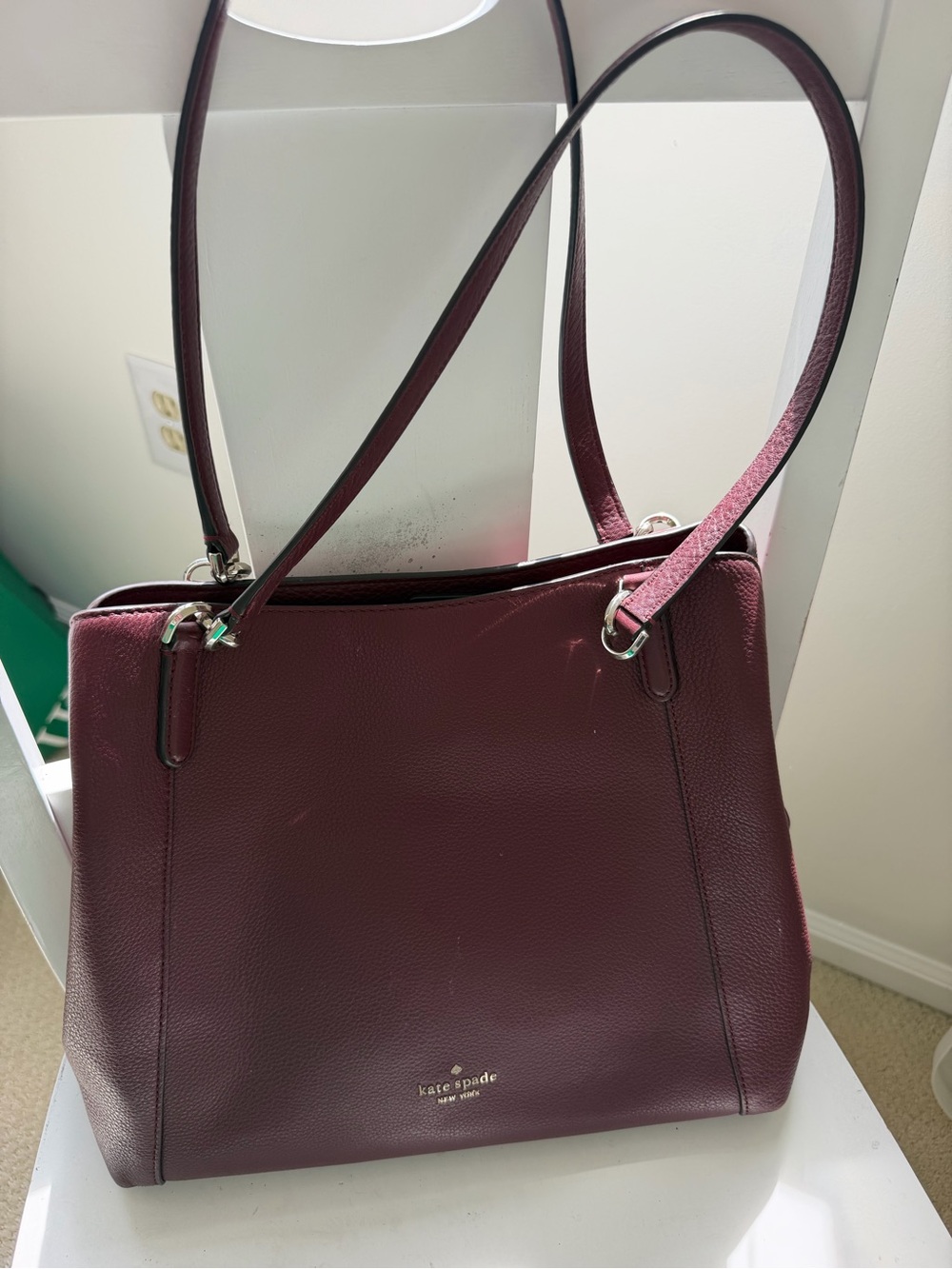 kate spade Burgundy Pebbled Leather Double-Strap Shoulder Bag